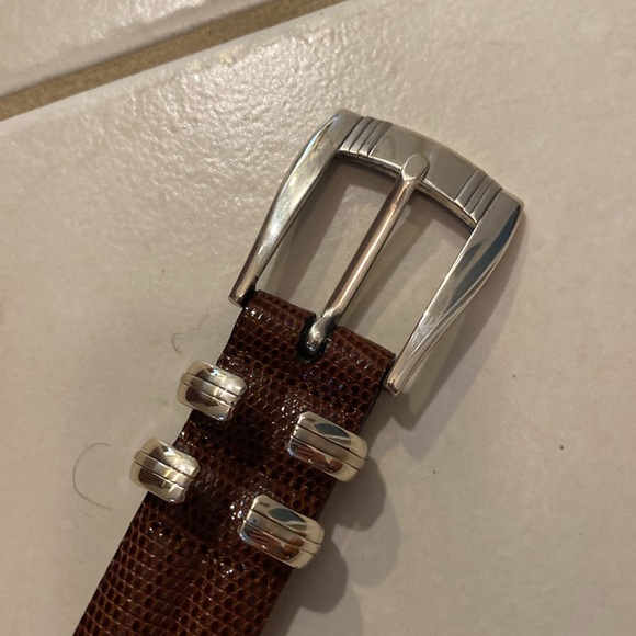 Neiman Marcus Genuine Lizard Brown Leather Belt Silver Hardware Buckle 36 Waist - Picture 2 of 7